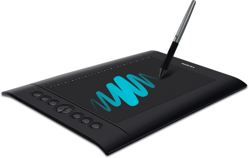 A digital pen drawing on the graphics tablet, with illustration showing strokes of different thickness